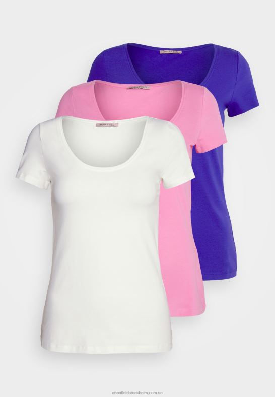 3-pack basic t-shirt mörkblå/rosa/off white Anna Field 42BF6335 kvinnor - Bild 1