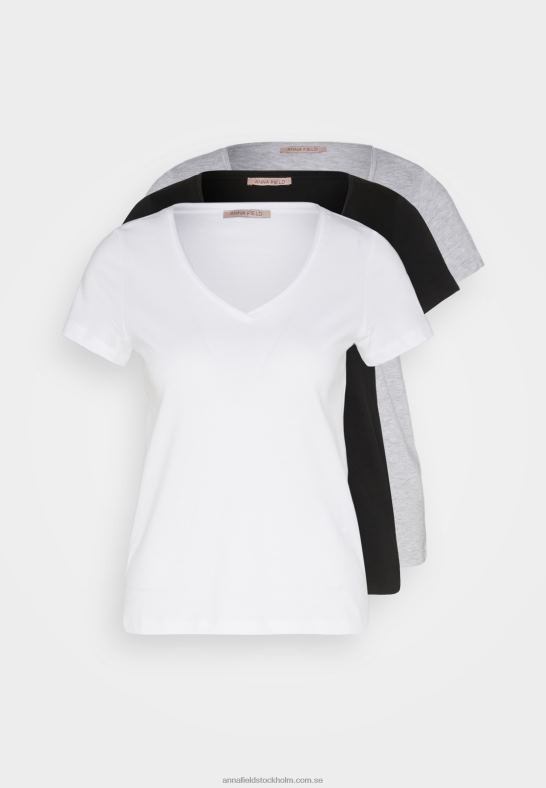 3-pack basic t-shirt svart/vit/melerad ljusgrå Anna Field 42BF6284 kvinnor - Bild 7