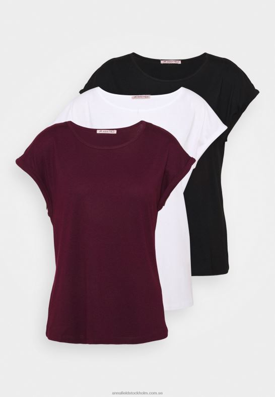 3-pack basic t-shirt svart/vit/mörkröd Anna Field 42BF6259 kvinnor - Bild 6