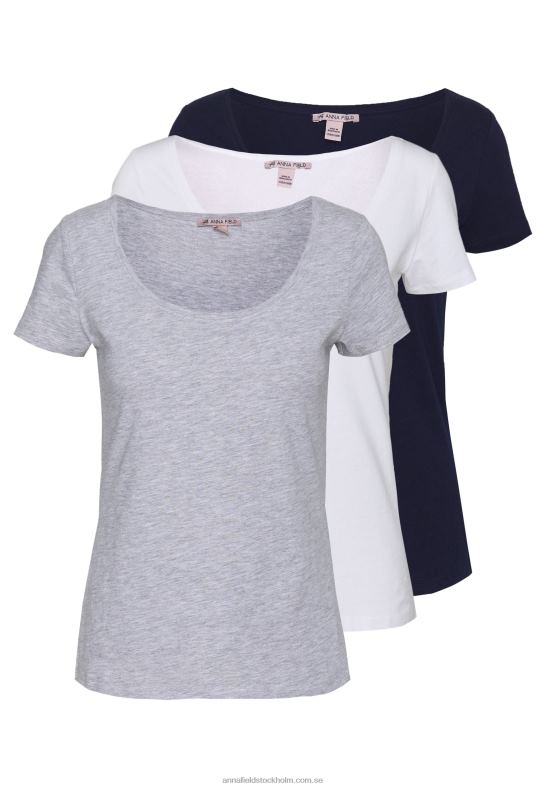 3-pack basic t-shirt vit/marinblå/ljusgrå melange Anna Field 42BF6271 kvinnor - Bild 1