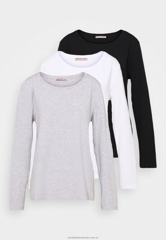 3-pack långärmad topp svart/vit/melerad ljusgrå Anna Field 42BF6543 kvinnor - Bild 6