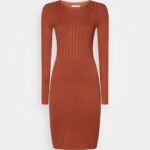 crew ausschnitt ripp top bodycon mini strickkleid shift dress brun Anna Field 42BF6202 kvinnor