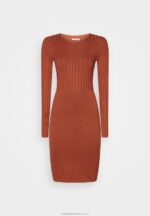 crew ausschnitt ripp top bodycon mini strickkleid shift dress brun Anna Field 42BF6202 kvinnor