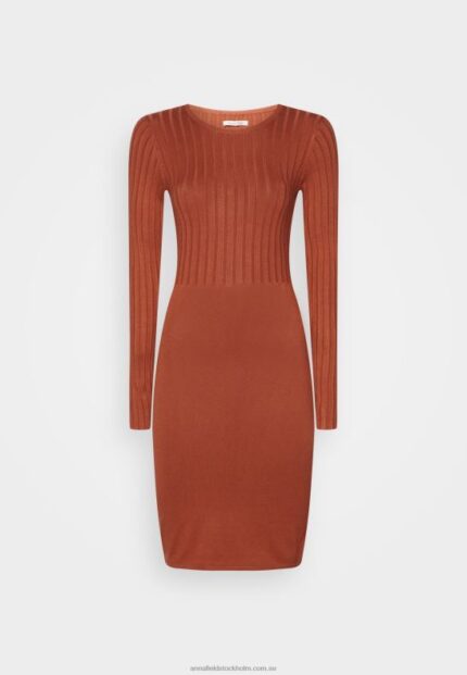 crew ausschnitt ripp top bodycon mini strickkleid shift dress brun Anna Field 42BF6202 kvinnor