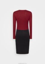 crew ausschnitt ripp top bodycon mini strickkleid shift dress mörkröd/svart Anna Field 42BF6217 kvinnor - Bild 2