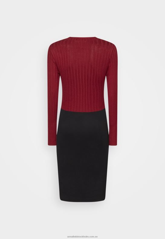 crew ausschnitt ripp top bodycon mini strickkleid shift dress mörkröd/svart Anna Field 42BF6217 kvinnor - Bild 2