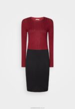 crew ausschnitt ripp top bodycon mini strickkleid shift dress mörkröd/svart Anna Field 42BF6217 kvinnor