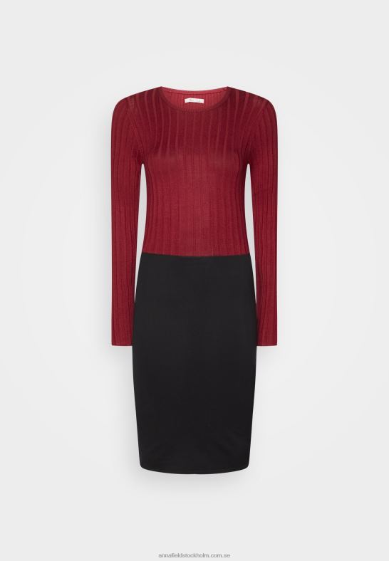 crew ausschnitt ripp top bodycon mini strickkleid shift dress mörkröd/svart Anna Field 42BF6217 kvinnor - Bild 1