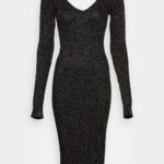 lurex v-ausschnitt midi strickkleid shift dress black Anna Field 42BF6197 kvinnor