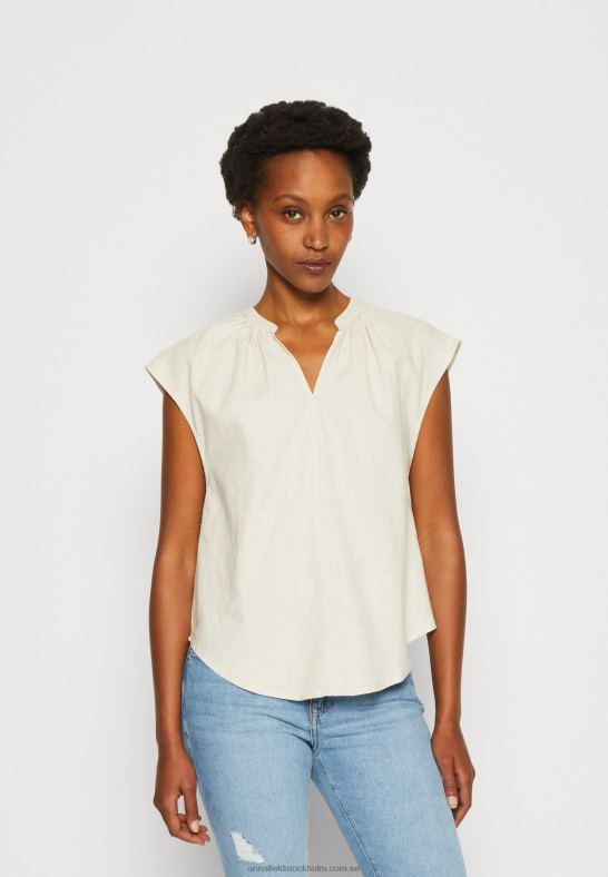 t-shirt med skjorttryck i linnemix beige Anna Field 42BF6336 kvinnor - Bild 1