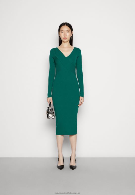 v ausschnitt bodycon midi strickkleid shift dress green Anna Field 42BF6196 kvinnor - Bild 2