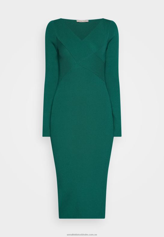 v ausschnitt bodycon midi strickkleid shift dress green Anna Field 42BF6196 kvinnor - Bild 5