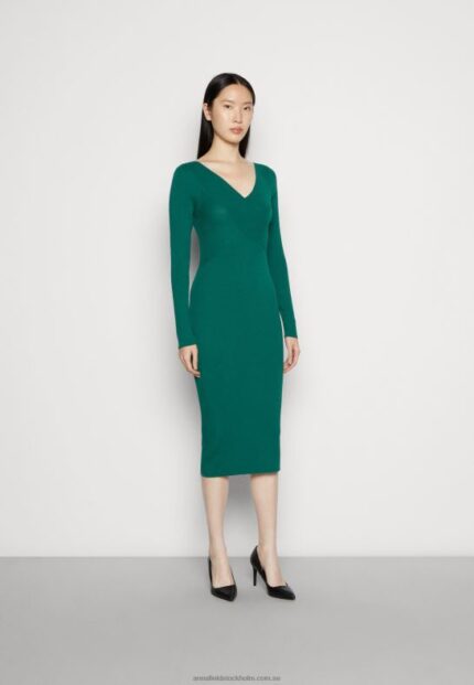 v ausschnitt bodycon midi strickkleid shift dress green Anna Field 42BF6196 kvinnor