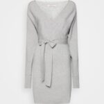 wrap v ausschnitt mini strickkleid mit grtel shift dress fläckig grå Anna Field 42BF6216 kvinnor